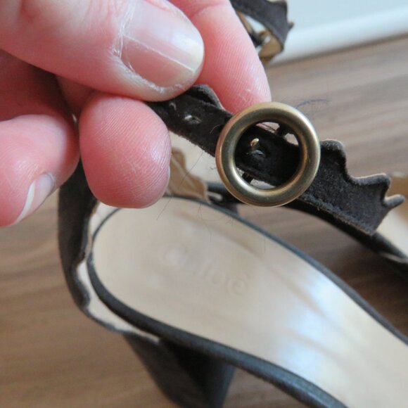 CHLOE Lauren Scalloped Ankle Strap Suede Block Heel Shoes Academia - Size US 7.5 - Picture 4 of 15